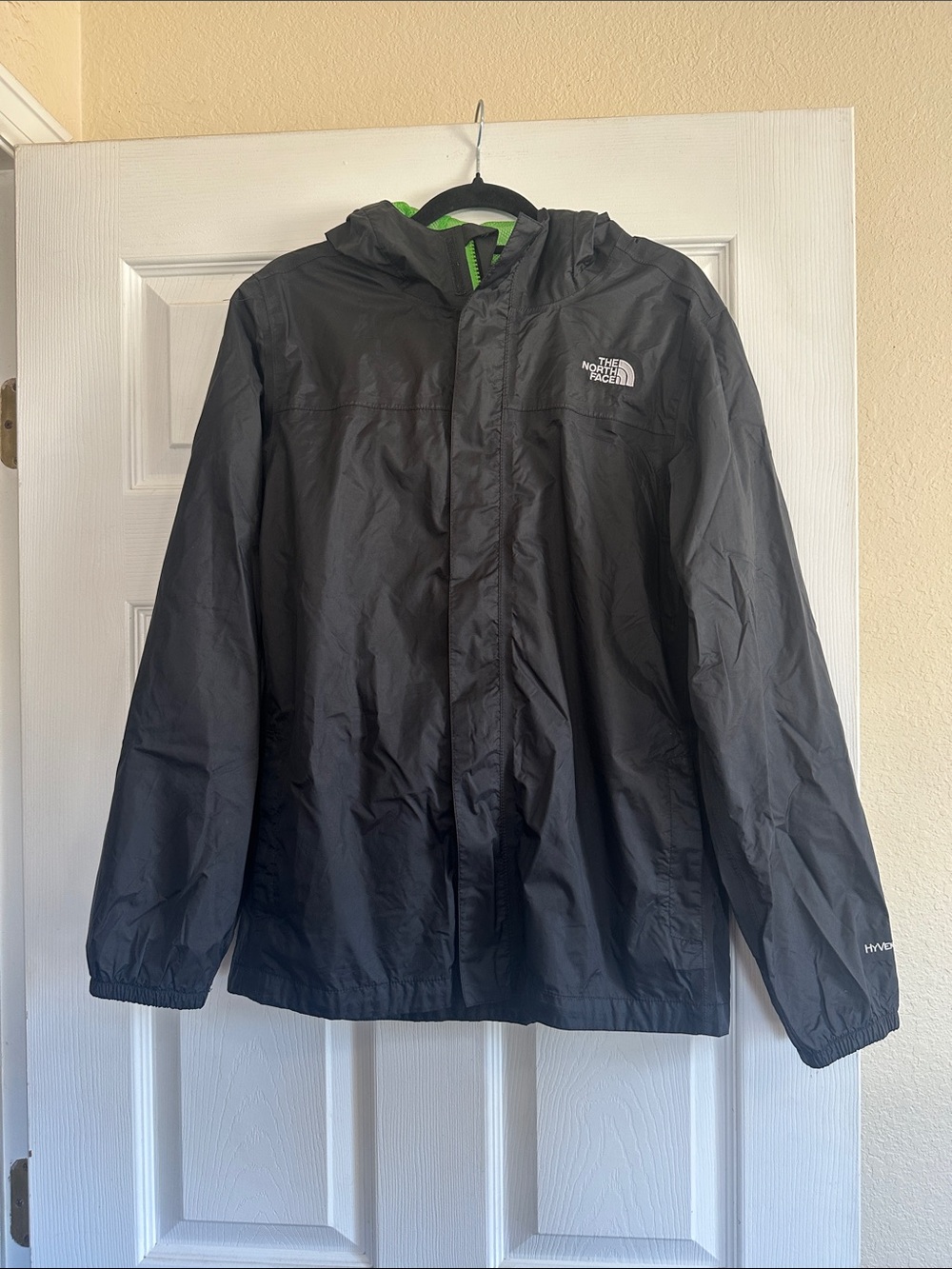 The North Face Boys  Black Rain Jacket with Neon Green Trim